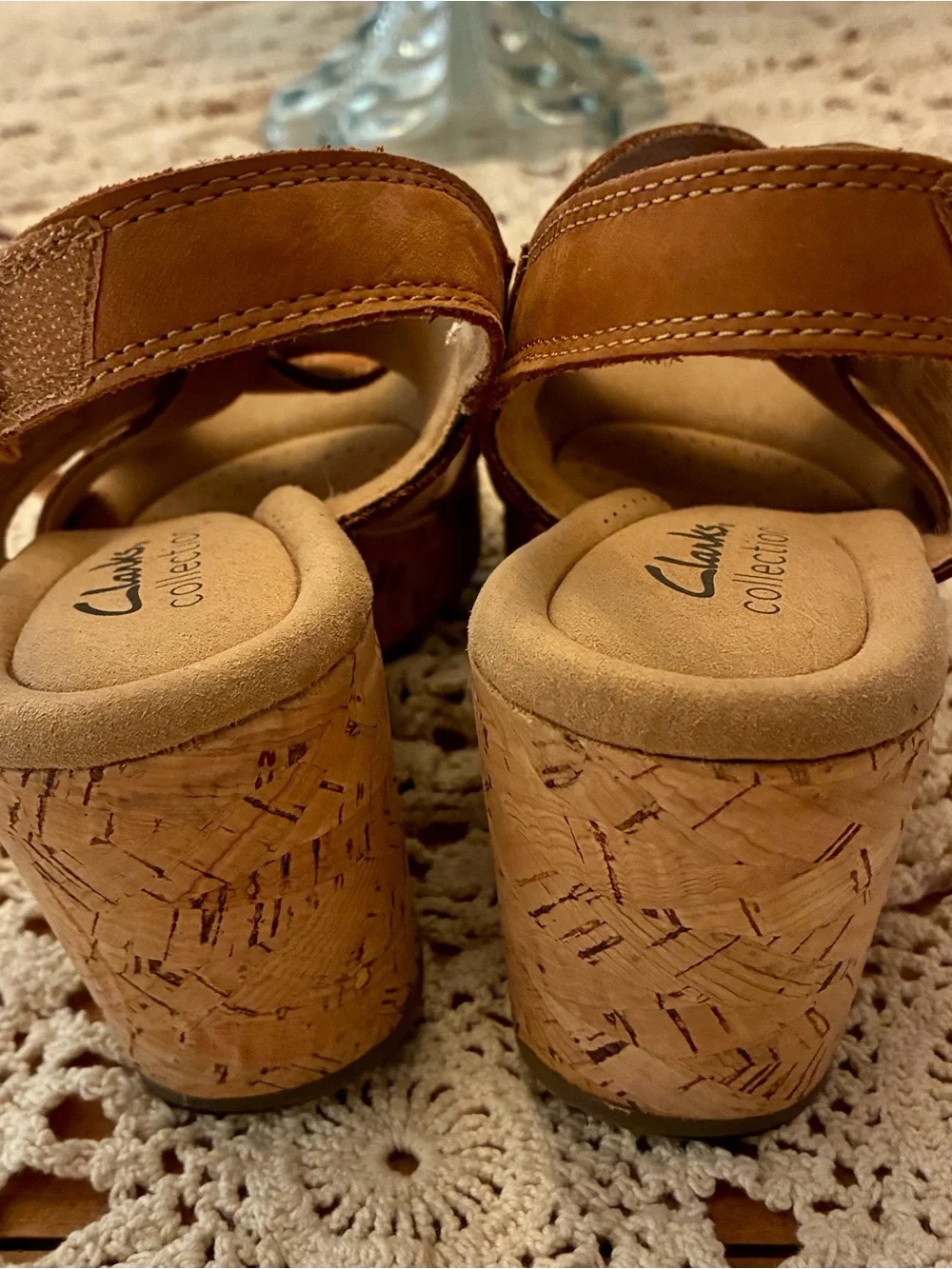 Clarks Giselle Tan Leather Cork Wedge Sandal